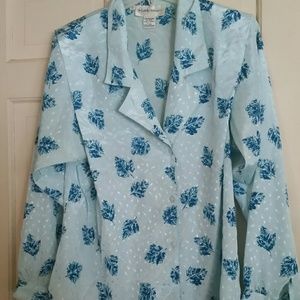 Lightweight Blue Floral Button-Down Blouse for Women main image 0